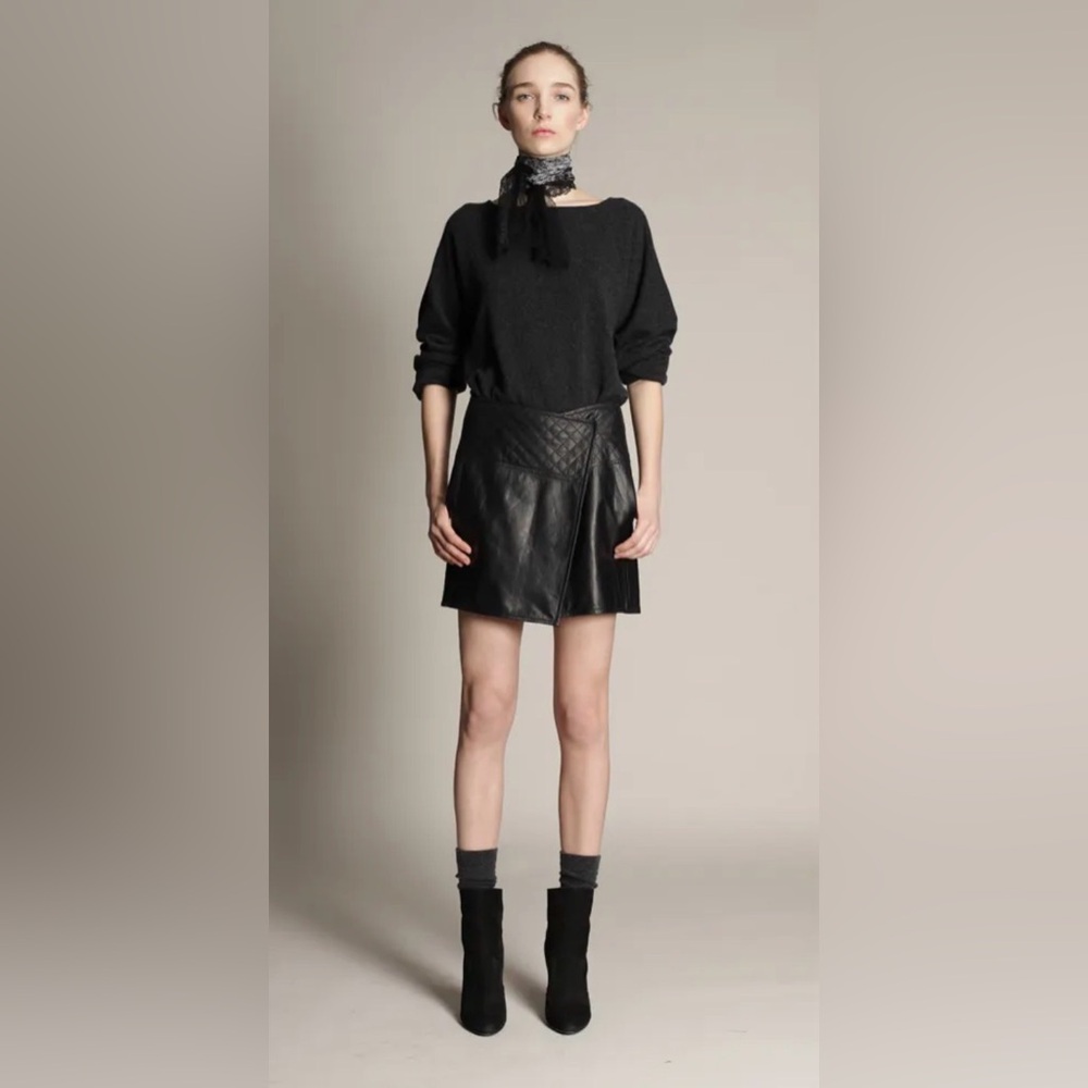 Adam Lippes Black Leather Wrap Mini Skirt Size 6 | Vogue Runway